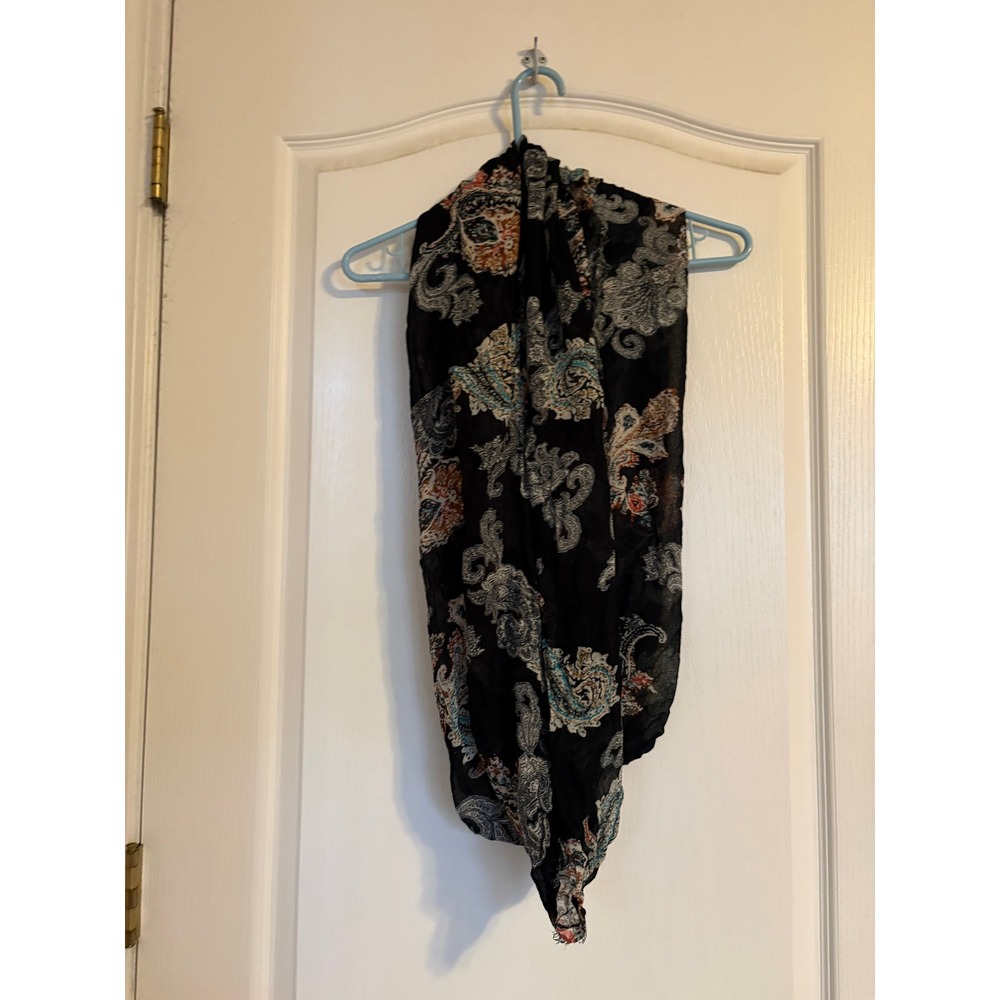 Black Paisley Infinity Scarf Teal Orange Floral Lightweight Loop Scarf Women